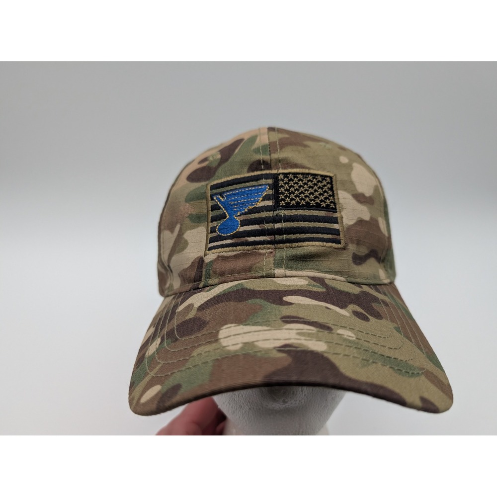 St Louis Blues Camo Hat Ripstop American Flag Aspen Blue Skies Adjustable Cap